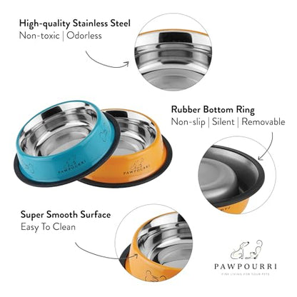 Stainless Steel Dog Bowl Pack of 2, Food & Water Bowl for Dogs, Durable Dog Feeding Bowl, Bowls for Small Dogs, Easy to Clean, Anti-Skid Pet Bowl - 16 oz (Silver) - color: Silver