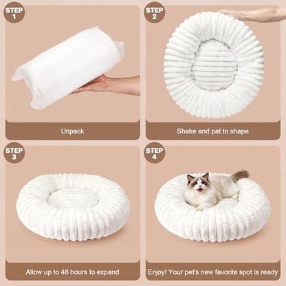 Self Warming Cat Bed, Donut Pet Bed for Indoor Cats and Small Dogs, Self-Heating Dog Bed with Non-Slip Bottom, Winter Comfort Dog Beds for Puppies, Washable & Portable Egg Tart Shape (S) - size: 23*23*8 inches