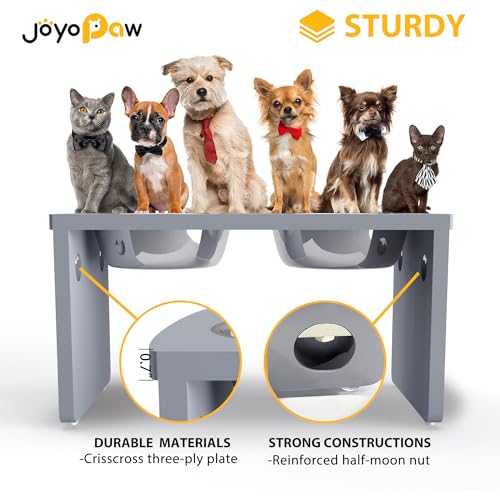 Elevated Dog Bowls, Bamboo Raised Dog Bowl for Large Dogs & Medium Dogs, with 2 Stainless Steel Bowls (10'' Tall–48 oz Bowl, Grey) - color: Grey, size: Large: 10'' Tall-48oz Bowl