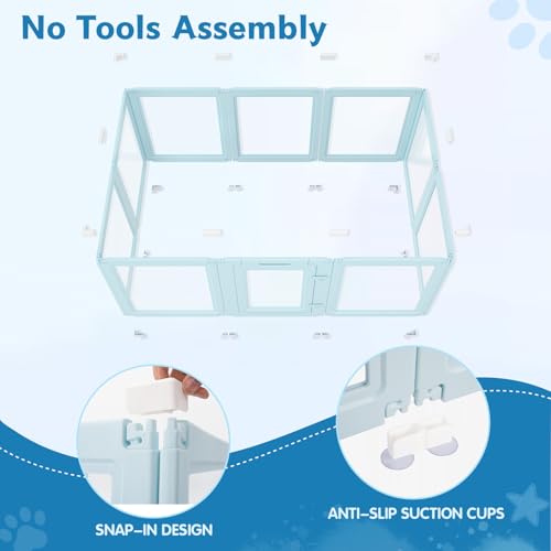 DIY Clear Acrylic Dog Playpen Indoor, Transparent Easy Cleansing Puppy Fence with Suction Cup, Easy-Assemble Indoor Whelping Crate for Small Puppies (23.6" H, 10PCS), Blue - color: Blue, style: 10PCS