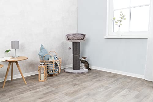TRIXIE Pepino Cat Scratching Post 35 Inch - Cat Scratcher with Soft Fabric Covering Base and Durable Sisal Rope - with Platform Bed & Dangling Cat Toy - in Gray - color: Gray