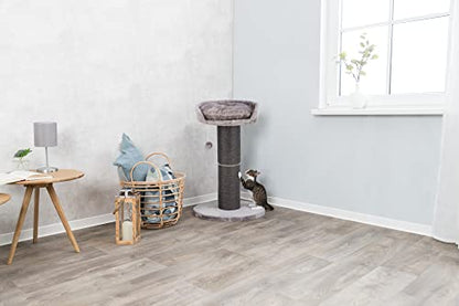 TRIXIE Pepino Cat Scratching Post 35 Inch - Cat Scratcher with Soft Fabric Covering Base and Durable Sisal Rope - with Platform Bed & Dangling Cat Toy - in Gray - color: Gray