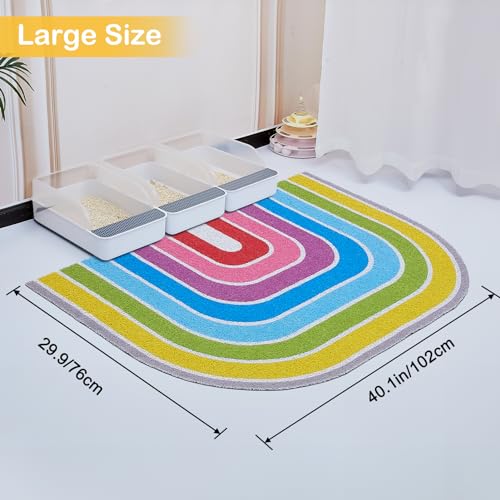 Cat Litter Mat Quality Litter Box Mat Large Non-Slip Cat Litter Mat Litter Trapping Mat Soft Kitty Litter Mat Compatible Two Litter Boxes Cat Products Easy to Clean,Rainbow,XL - color: Rainbow, size: XL(40" x 30")