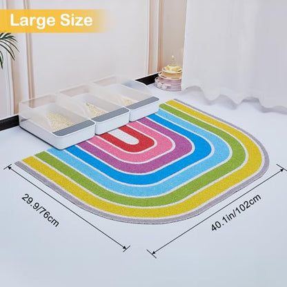 Cat Litter Mat Quality Litter Box Mat Large Non-Slip Cat Litter Mat Litter Trapping Mat Soft Kitty Litter Mat Compatible Two Litter Boxes Cat Products Easy to Clean,Rainbow,XL - color: Rainbow, size: XL(40" x 30")