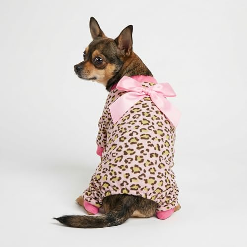 Fitwarm Leopard Dog Pajamas, Fleece Dog Clothes for Small Dogs Girl with Legs, Pet Onesie, Cat Outfit, Pink, XS - color: Leopard, size: X-Small