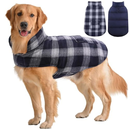 Kuoser Reversible Winter Coat, British Style Jacket for Medium and Large Dogs - Warm Windproof Puppy Cold Weather Clothes Vest, Blue L - color: Blue, size: L (Chest Girth: 20.9-24.4'')