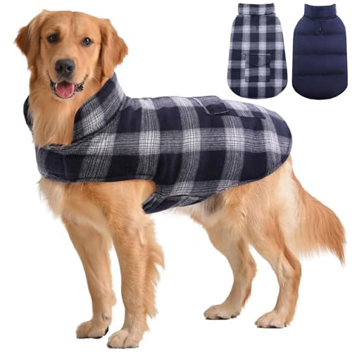 Kuoser Reversible Dog Jacket, Warm Winter Coat for Medium & Large Dogs, Warm Windproof Pet Cold Weather Clothes, Blue XL - color: Blue, size: XL (Chest Girth: 24.4-29.5'')