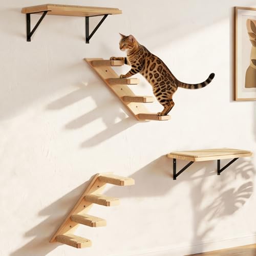 Cat Wall Shelves Stairs Cat Wall Furniture Mounted, 2PCS Shelves & 2PCS 4 Steps Climbing Shelf Scratching Perches for Sleeping, Playing, Climbing - color: 4 in 1