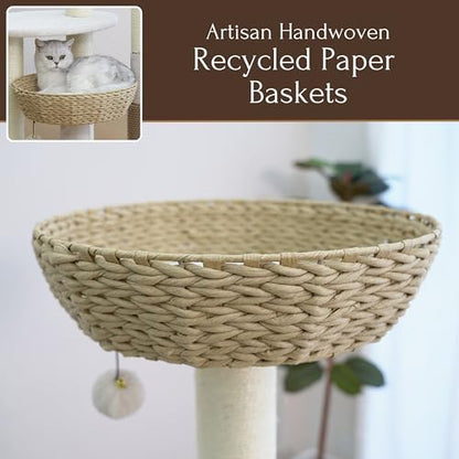 PetPals® Pharaoh 5-Level Cat Tree with Recycled Paper Rope Baskets, Sisal Scratching Posts, Teaser Toy, Massager, Eco-Friendly Boho Cat Furniture for Cats Up to 15 lbs - color: Beige