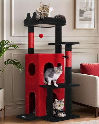 Globlazer Gothic Cat Tree Tower for Indoor Cats, 50-inch Goth Adult Cat Tree House for Large Adult Cats with Steps, Scratching Post, 2 Cat Caves, Dangling Toys, FC50, Blood-Goth - color: Gothic