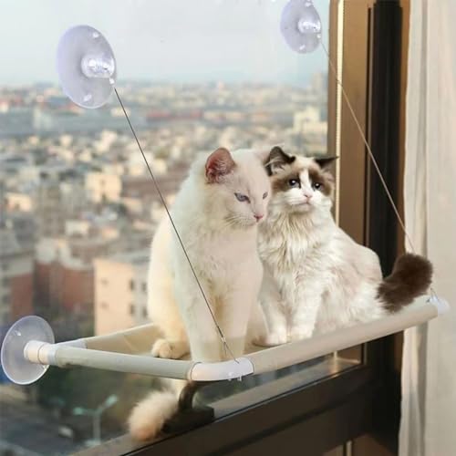Cat Window Hammock Perch Cat Safety Sunny Bed with Durable Heavy Duty Suction Cups Resting Sunny Window Seat for Indoor Cats Sleeping Space Saving Mounted Bed (Khaki)
