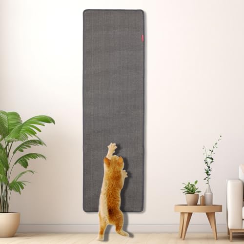 66.93x19.68x0.32 inch Thickened Cat Wall Scratcher Carpet, Cat Climbing Wall, Durable Cat Wall Furniture, Tall Cat Scratching Post, Wall Scratchers for Indoor Cats, Couch Sofa Protector (Grey) - color: Grey, size: 66.93x19.68x0.32 inch