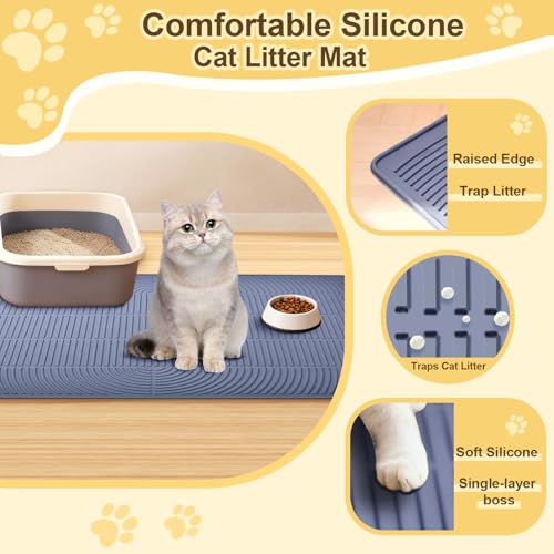 Cat Litter Mat Extra Large 40"x28" Silicone Waterproof Litter Trapping Mat for Litter Box, Non-Slip Urine-Proof Kitty Litter Box Mat with Deep Grooves, Easy Clean Scatter Control Pet Mat (Gray) - size: 40X28IN Cat Litter Mat