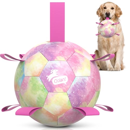 QDAN Dog Balls: Herding Ball for Dogs, Outdoor Toys Dog Soccer Ball with Straps, Interactive Pet Toys for World Cup Large Dogs Tug of War, Pet Birthday Gifts,Gradient Rainbow (8 Inch) - color: A-Colorful Pink, size: Large Size 3