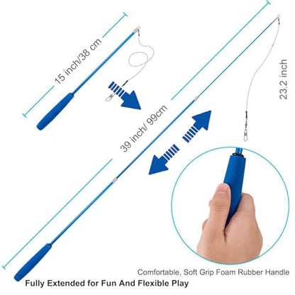 Interactive Cat Wand Toy Set, 11 Pcs with 2 Retractable Wands & Feather Refills, Indoor Chase and Exercise Teaser for Cats