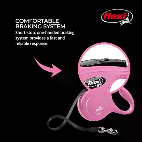 FLEXI® Classic XS Tape Retractable Dog Leash (Pink)-10 ft for Extra Small, Tiny Dogs up to 26 lbs| Ultra Compact Pocket-Size, 3-Finger Grip, German Quality| Tangle-Free, One-Hand Brake, Pause & Lock - color: Pink, size: X-Small - 10 Feet (Tape)