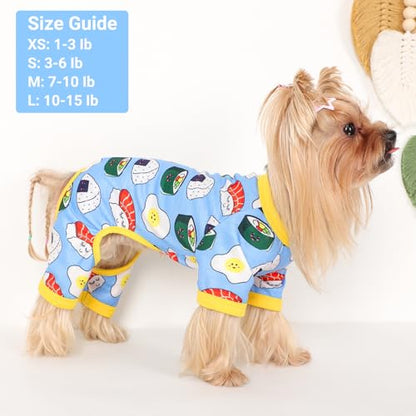 Dog Pajamas Small Sized Dogs Stretchable Summer Dog Clothes Pjs 4 Legs Girl Boy Cute Soft Puppy Outfits Doggie Cat Jammies Jumpsuit Sleeper for Pet (Bread, Small) - color: Bread, size: Small (Chest 13in )