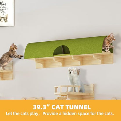 Cat Shelves for Wall, 18-in-1 Solid Wood Wall Mounted Cat Wall Shelves with Tunnel, Scratching Post, Steps & Bridge Ladder, Multi-Level Cat Climbing System, Space Saving, Floating Cat Shelves - color: Burlywood, size: 18-in-1