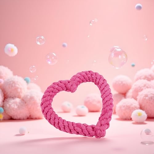Pink Cute Dog/Cat Chew Toys, Dog Toys for Chewers, Heavy Duty Dental Dog Rope Toy for Dogs, Creative Love Heart Shaped Interactive Rope Dog Toys, Cotton Puppy Teething Chew Tug Toy Dark, Ropes