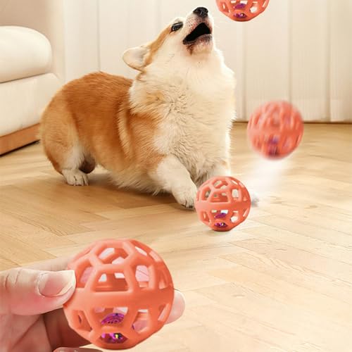 Dog Chew Toys with Bell Sound, 3 Rubber Bouncy Ball for Medium/Large Dogs, Interactive Fetch Ball Teeth Cleaning&Training, Hollow Design with Internal Bells (Orange) - color: Orange
