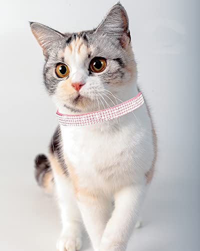 Solmoony Breakaway Cat Collars with Bell,Adjustable Safe Kitten Collar,Cat Collars for Girl Cats with Rhinestone Soft Velvet (Pink) - color: Pink