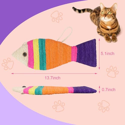 Cat Scratching Board Creative Fish Shaped Cat Claw Toy Colorful Sisal Pad Scratch Lounge Durable Scratching Pad Interaction Toy (L) - color: Fish L