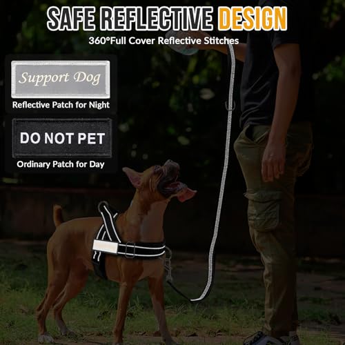 Lukovee No Pull Dog Harness and Leash Set - Heavy Duty Dog Vest with Soft Velvet Padding for Medium Large Dogs, Adjustable Reflective Tactical Harness with 2 Control Handles & Front Clip (L, Black) - color: Black, size: Large