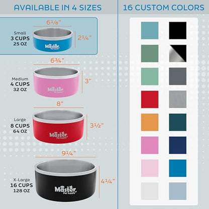Master Pet Supply Stainless Steel Dog Bowls - 25 oz, Heavy Duty - True Blue, Double Wall Extra-Thick Insulated, Non-Slip Pet Water Bowl for Dogs, Cats & Pets, Anti Rust Metal, Dish Washer Safe - color: True Blue, size: 3 Cups (25 oz)