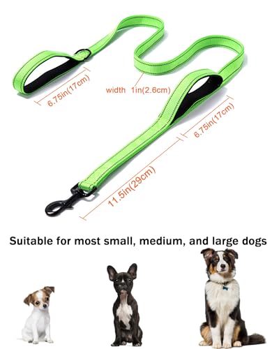 Solmoony 6FT Green Strong Dog Leash with 2 Padded Handles, Traffic Handle Extra Control, Double-Sided Reflective Walking Lead for Small Medium and Large Dogs(Green, 6FT) - color: Green, size: 6FT