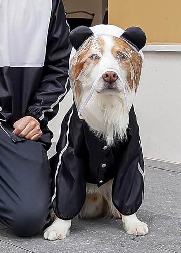 Dog Raincoat with Hood, Waterproof Full-Coverage Reflective Rain Jacket Quick-Drying Rain Poncho and Shoes for Small Medium Large Dogs,Panda,L - color: Panda, size: L（Back Length 12''）