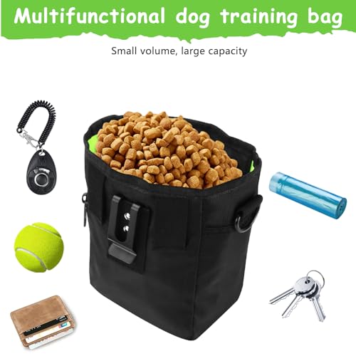 kissleaf Dog Treat Pouch with Magnetic Closure, Treat Pouches for Pet Training, Large Dog Treat Training Pouch and Dog Clicker, Dog Training Treat Pouch Built-in Poop Bag Dispenser, Hands-Free Snack - color: Black