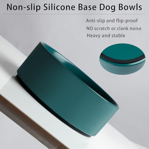 Large Dog Bowls, Non Slip Heavy Ceramic Dog Food and Water Bowl with Silicone Base, 8" Pet Feeding Bowl for Small, Medium, and Big Dogs (Green, 8 Inches) - color: Green, size: 8 Inches