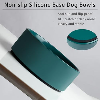 Large Dog Bowls, Non Slip Heavy Ceramic Dog Food and Water Bowl with Silicone Base, 8" Pet Feeding Bowl for Small, Medium, and Big Dogs (Green, 8 Inches) - color: Green, size: 8 Inches