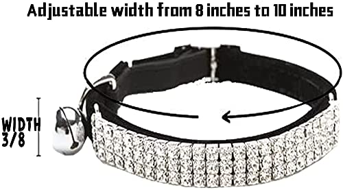 CHUKCHI Soft Velvet Safe Cat Adjustable Collar Bling Diamante with Bells,2 Pcs Black+Red - color: Black+Red