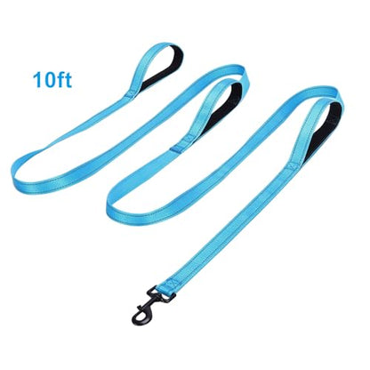 Jiozermi 10ft Dog Leash with 3 Handles, Heavy Duty Dog Lead with Padded Traffic Handle, Reflective Stitching Large Leash for Running Walking Training(Blue) - color: Blue