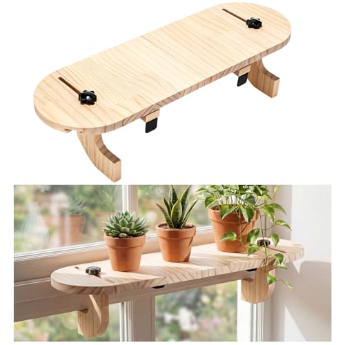 1 Pcs Natural Window Sill Plant Shelf for Plants 21.7 x 7.1 x 5.9 Inch Windowsill Extender Window Plant Floating Shelves No Drilling Wooden Bracket for Cat Perch Planters (Rounded Corner) - size: Rounded Corner