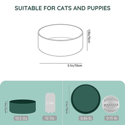 SPUNKYJUNKY 13.5OZ Ceramic Dog and Cat Bowl, Modern Cute Weighted Food Water Bowl for Replacement Green (1 Pack) - color: Green, size: 1.7 CUPS