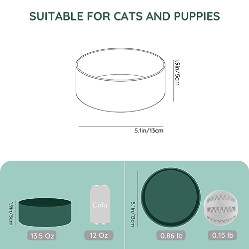 SPUNKYJUNKY 13.5OZ Ceramic Dog and Cat Bowl, Modern Cute Weighted Food Water Bowl for Replacement Green (2 Pack) - color: Green, size: 1.7 CUPS × 2