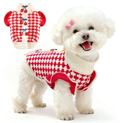 BAEJMJK Cute Cherry Small Dog Sweater Soft Girl Dog Cardigan Clothes Turtleneck Warm Pet Puppy Knitted Pullover Princess Dogs Cats Outfits(Red Cherry B,Large) - color: Red Cherry B, size: Large