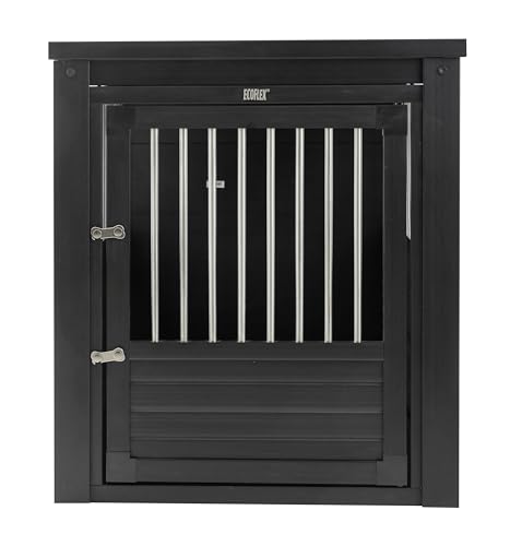 New Age Pet ECOFLEX InnPlace Dog Crate & End Table, Furniture-Style Indoor Kennel for Crate-Trained Dogs, Stainless Steel Spindles, 10-Year Warranty. 4 Colors, 4 Sizes - color: Black, size: 35.9"L x 23.7"W x 28.0"H
