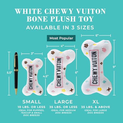 Haute Diggity Dog Chewy Vuiton Bone Plush Squeaky Dog Toy, Soft Durable Designer-Inspired Stuffed Puppy Chew Toys for Small & Medium Dogs, Machine-Washable (White) Small - color: White Bone, size: Small
