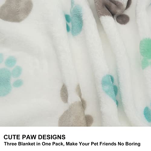 1 Pack 3 Puppy Blankets Super Soft Warm Sleep Mat Cute PAW Print Blanket Fleece Pet Blanket Flannel Throw Dog Blankets for Small Dogs Puppy Cats,Gray/White/Brown-Medium(29"x20") - color: Gray/Brown/White Paw(pack of 3), size: Medium(29"x20")