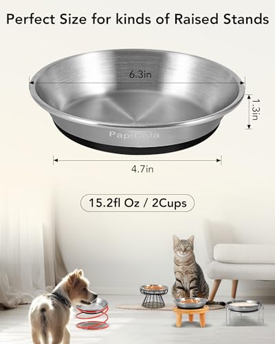 Stainless Steel Cat Bowls 3PCS, Non-Slip cat Food Dishes, Metal Pet Food and Water Bowls, Whisker Friendly with Wide and Shallow Design, 6.3'' Wide, 0.7mm Thick Steel, Ideal Pet Dish (3 PC-6.3in) - color: 3 PC-6.3in