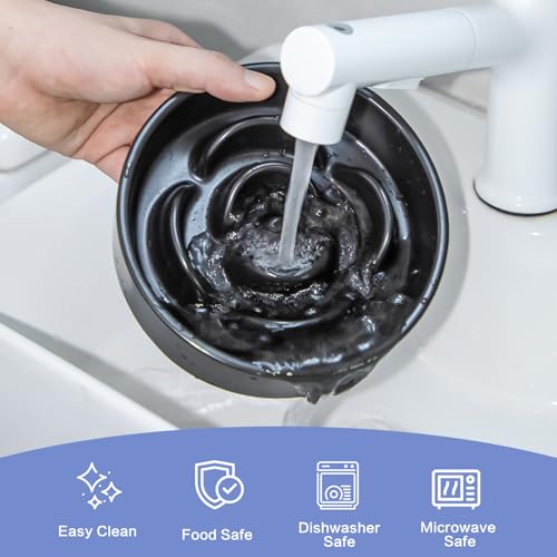 6'' Ceramic Slow Feeder Dog Bowls - Petal Shape Modern Dog Food Dish for Cats and Small Breed Dogs, Puzzle Maze Bowl to Slow Down Eating, Anti-Gulping, Dishwasher & Microwave Safe, Black - color: Black, size: 6 inch