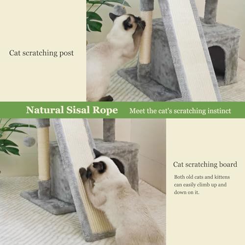Small Cat Tree for Indoor Cats, Cat Tower with Scratching Post and Board, Cat House with Perch for Kitten, Stable Condo and Stand (Light Grey) - color: Light Grey