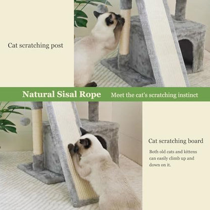 Small Cat Tree for Indoor Cats, Cat Tower with Scratching Post and Board, Cat House with Perch for Kitten, Stable Condo and Stand (Light Grey) - color: Light Grey