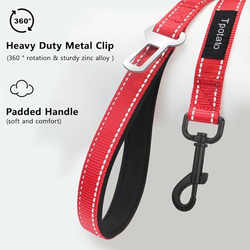 6 Foot Red Dog Leashes for Large Medium and Small Breed Dogs That Pull,Reflective Nylon Heavy Duty Dog Leash with 2 Comfortable Padded Traffic Handles and Car Seat Belt for Walking and Training - color: Fiery red