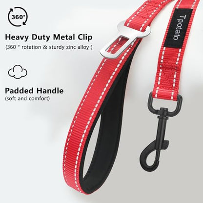 6 Foot Red Dog Leashes for Large Medium and Small Breed Dogs That Pull,Reflective Nylon Heavy Duty Dog Leash with 2 Comfortable Padded Traffic Handles and Car Seat Belt for Walking and Training - color: Fiery red