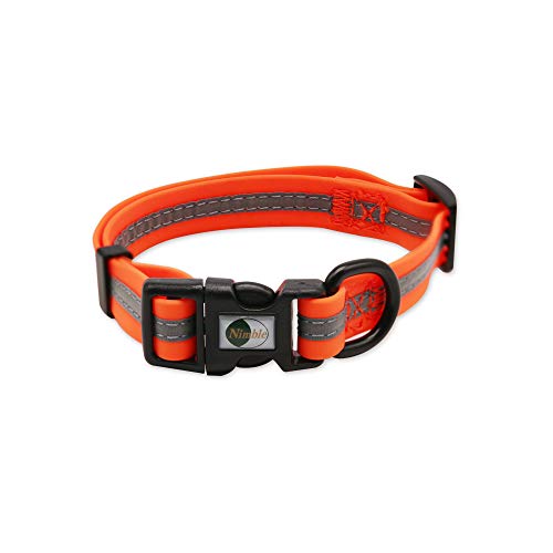 NIMBLE Dog Collar Waterproof Pet Collars Anti-Odor Durable Adjustable PVC & Polyester Soft with Reflective Cloth Stripe Basic Dog Collars S/M/L Sizes (Small (9.45”-14.17”inches), Orange) - color: Orange, size: Small (9.45”-14.17”inches)
