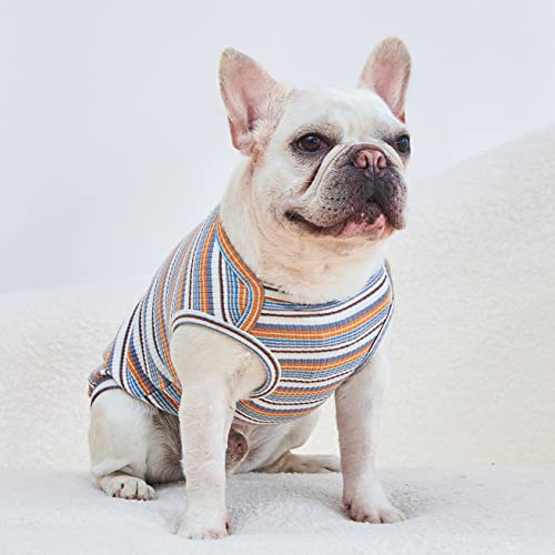 Dog Shirts Vest Cotton Striped T-Shirt, Sleeveless Stretchy Pet Clothes for Small Dogs, 2-Pack Soft Breathable Puppy Tank Top Cat Tee (Small, Blue,Yellow) - color: Blue,Yellow, size: Small